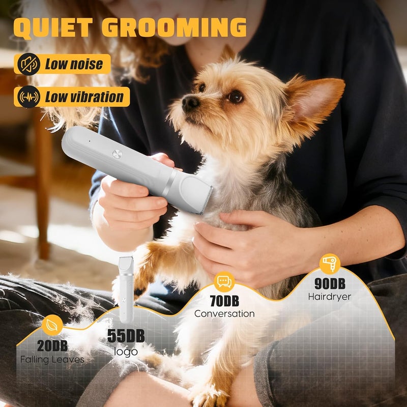 Cornnpet Dog Hair Clippers Grooming Kit and Paw Trimmer Nail Grinder Quiet,Dog Trimmer for Grooming,4-in-1 Rechargeable Cordless Low Noise Dog Shaver Grooming for Dogs Pets Cats(White) - Image 2